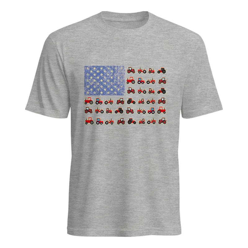 Farming Tractor Vintage Patriotic American Flag - Unisex Heavy Cotton Tee