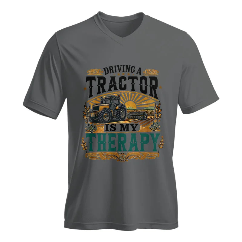 Driving A Tractor Is My Therapy - Unisex Jersey Short Sleeve V-Neck Tee