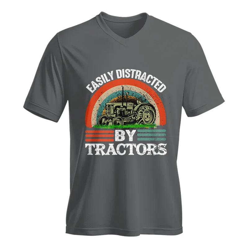 Image of Easily Distracted By Tractors - Unisex Jersey Short Sleeve V-Neck Tee