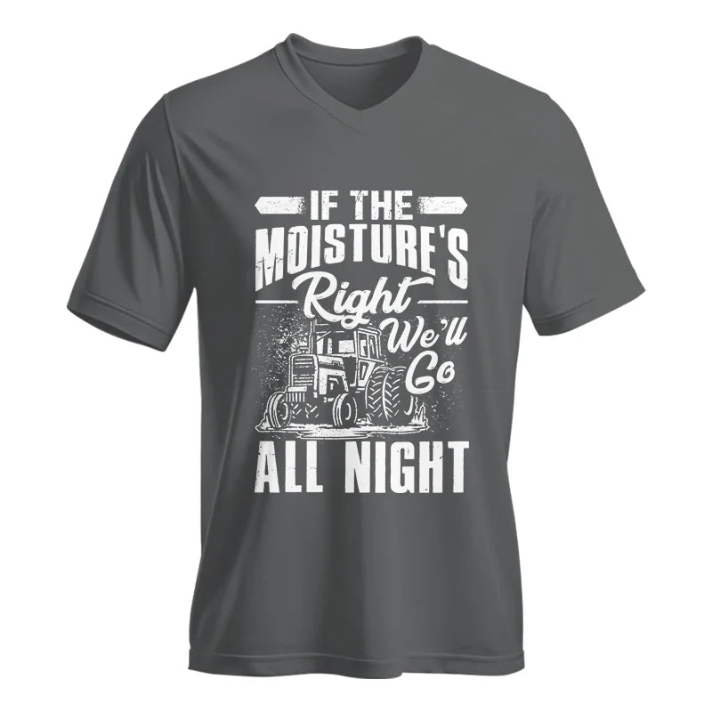 Image of Farmer Tractor If Moistures Right We'll Go All Night - Unisex Jersey Short Sleeve V-Neck Tee