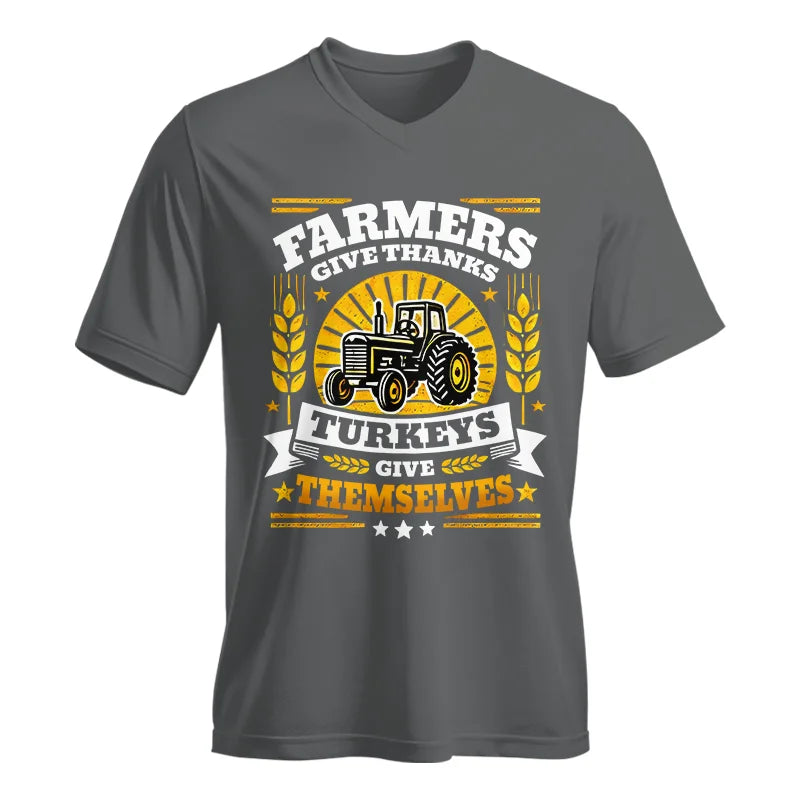 Farmers Give Thanks Turkeys Give Themselves - Unisex Jersey Short Sleeve V-Neck Tee