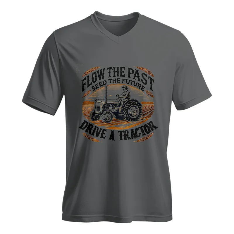 Flow The Past_Seed The Future_Drive A Tractor 1 - Unisex Jersey Short Sleeve V-Neck Tee