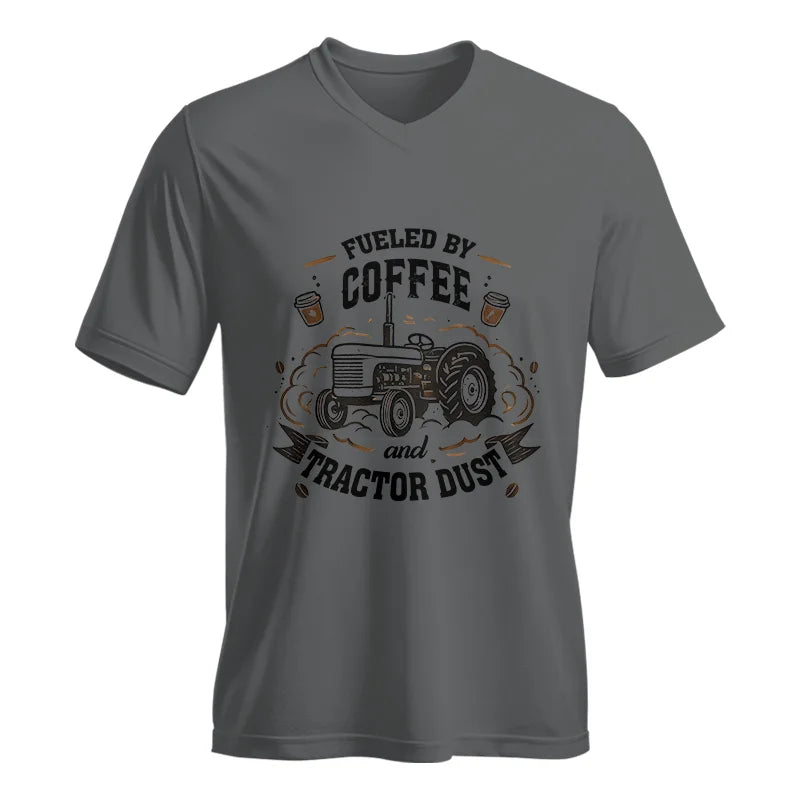 Image of Fueled By Coffee And Tractor Dust - Unisex Jersey Short Sleeve V-Neck Tee