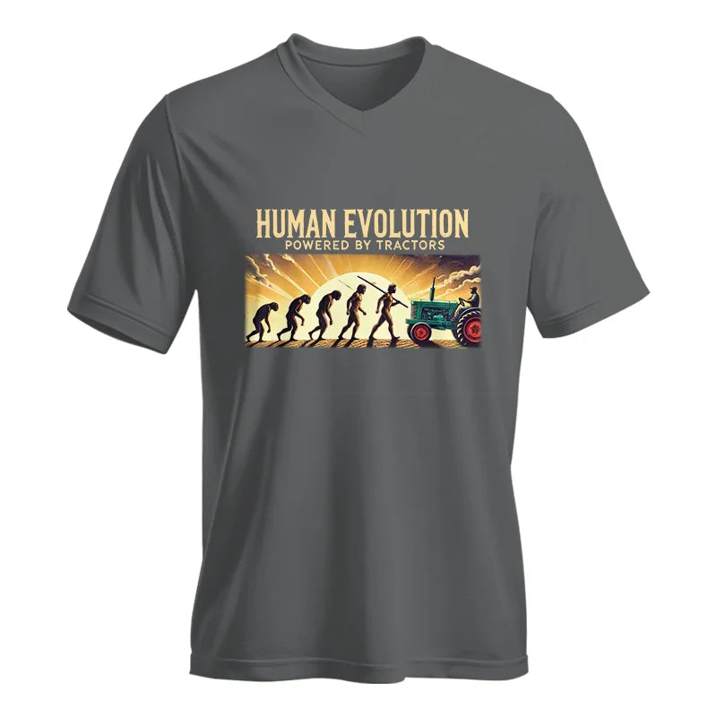 Image of Human Evolution Powered By Tractors - Unisex Jersey Short Sleeve V-Neck Tee