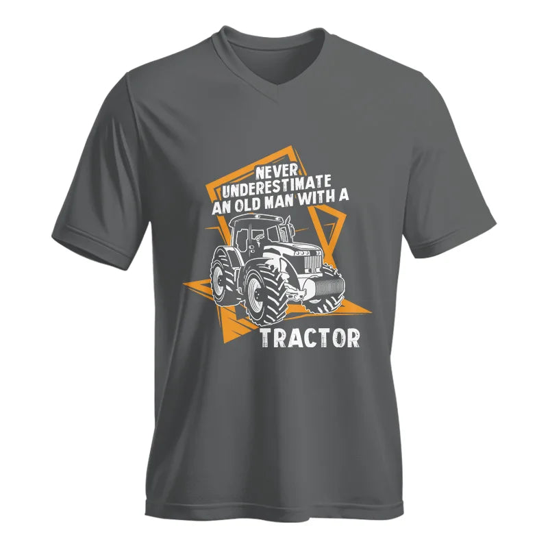 Never Underestimate An Old Man With A Tractor Farming Dad - Unisex Jersey Short Sleeve V-Neck Tee