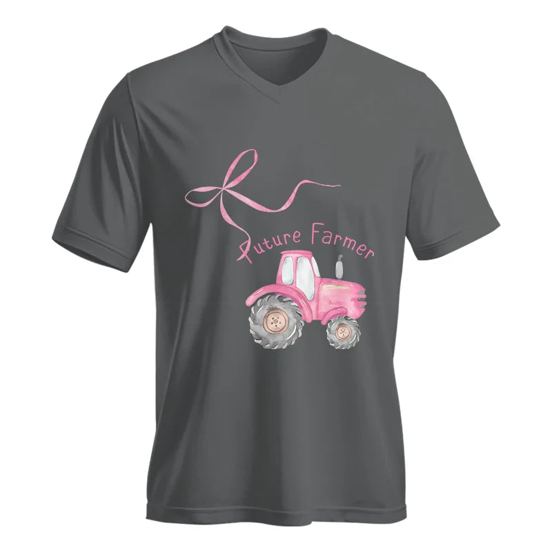 Image of Pink Bow Cute Tractor - Unisex Jersey Short Sleeve V-Neck Tee