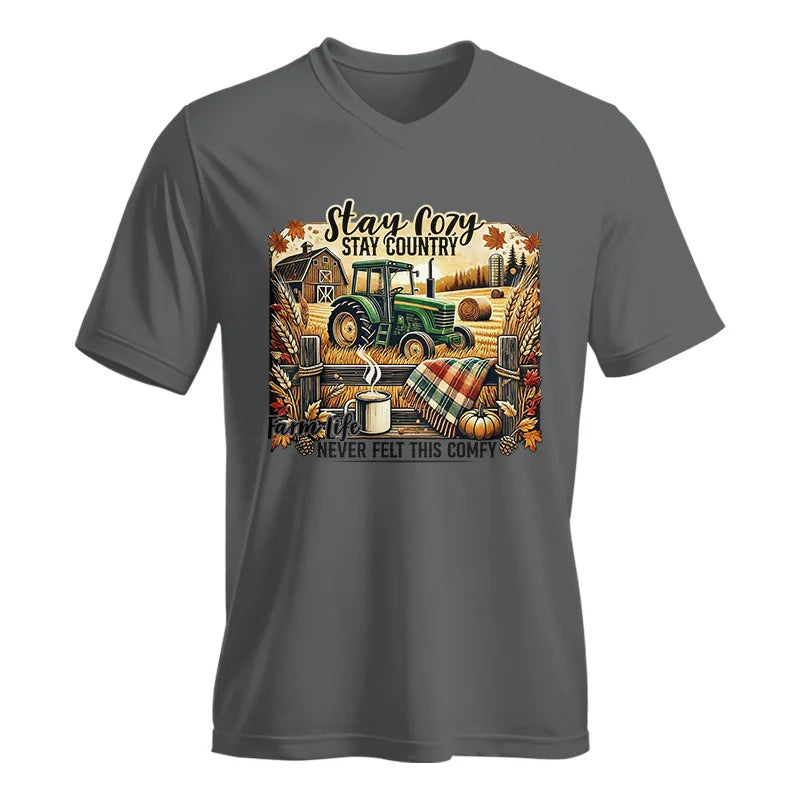 Image of Stay Cozy_Stay Country_Farm Life Never Felt This Comfy 2 - Unisex Jersey Short Sleeve V-Neck Tee