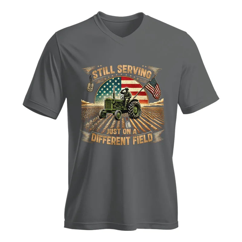 Image of Veteran Farmer Still Serving 8 - Unisex Jersey Short Sleeve V-Neck Tee