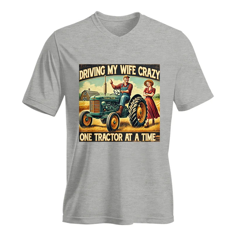 Driving My Wife Crazy One Tractor At A Time - Unisex Jersey Short Sleeve V-Neck Tee