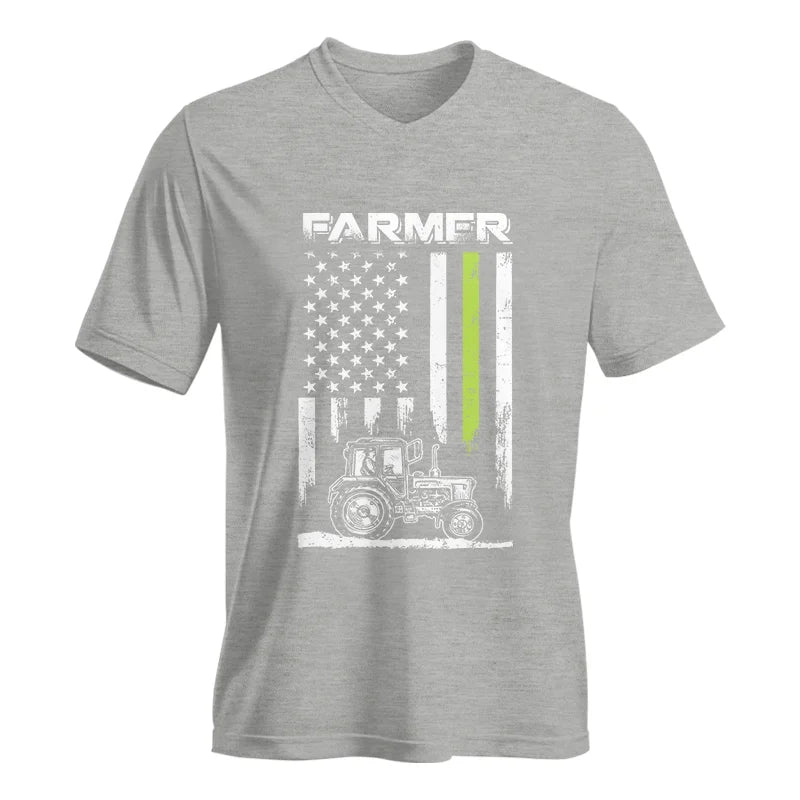 Farmer Tractor Patriotic American Flag - Unisex Jersey Short Sleeve V-Neck Tee