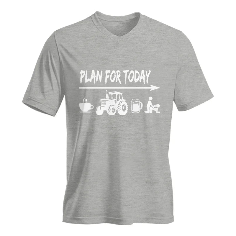 Funny Farmer Plan For Today Coffee Tractor Beer Bed - Unisex Jersey Short Sleeve V-Neck Tee