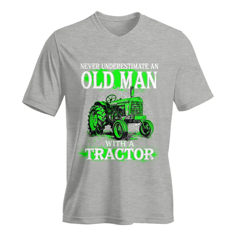 Image of Funny Quote Never Underestimate Old Man Tractor - Unisex Jersey Short Sleeve V-Neck Tee