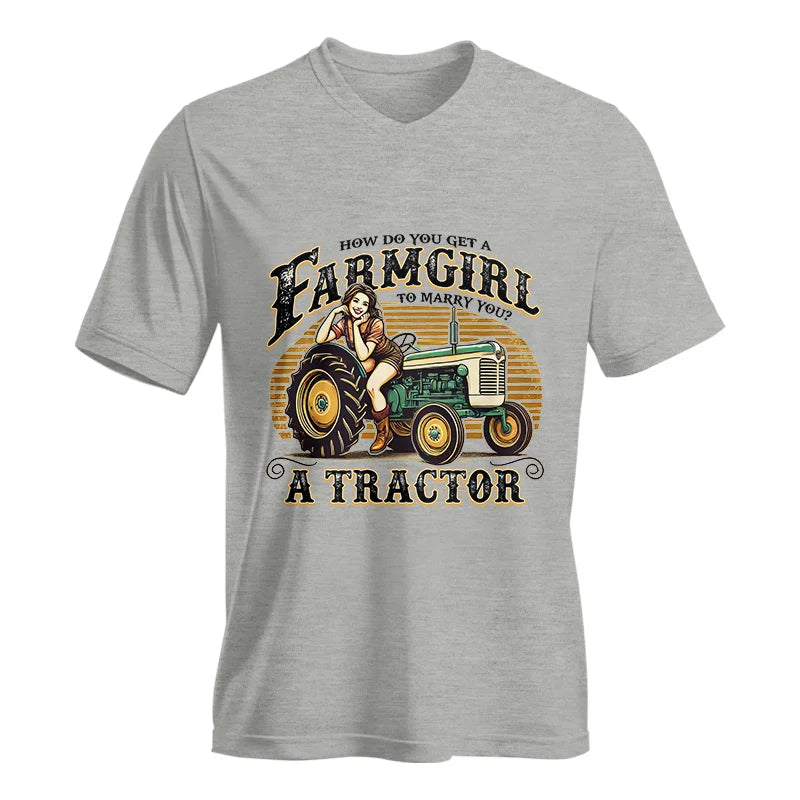 Image of Get A Farmgirl To Marry You_A Tractor - Unisex Jersey Short Sleeve V-Neck Tee