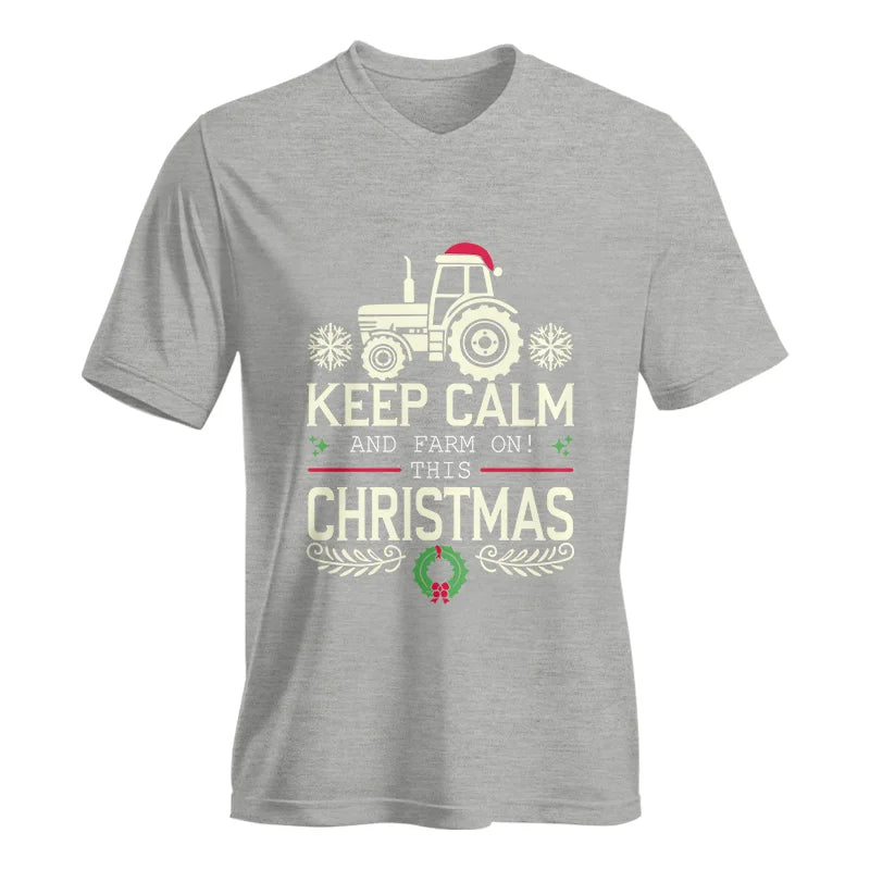 Keep Calm And Farm On! This Christmas - Unisex Jersey Short Sleeve V-Neck Tee