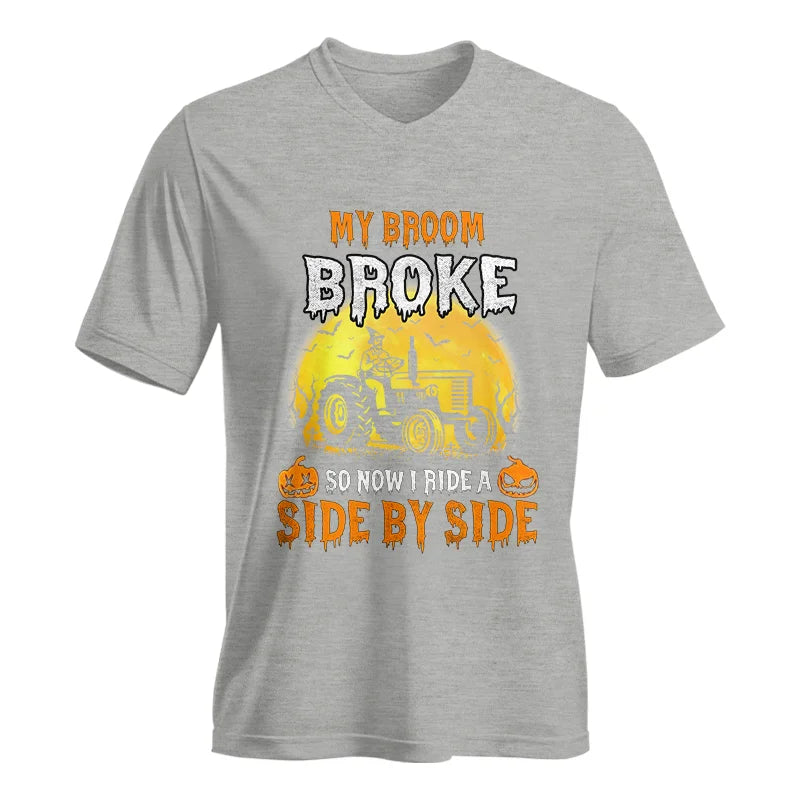 Image of My Broom Broke_I Have A Tractor Halloween - Unisex Jersey Short Sleeve V-Neck Tee