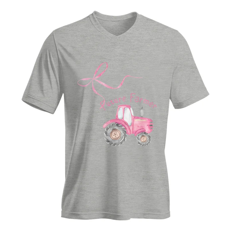 Pink Bow Cute Tractor - Unisex Jersey Short Sleeve V-Neck Tee