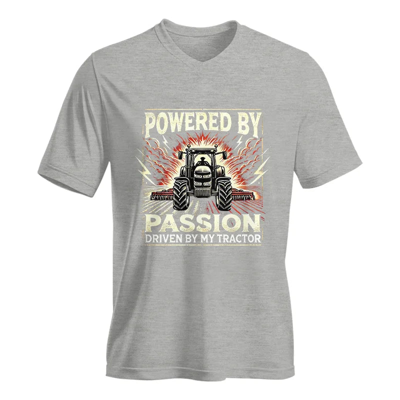 Image of Powered By Passion Driven By My Tractor 4 - Unisex Jersey Short Sleeve V-Neck Tee