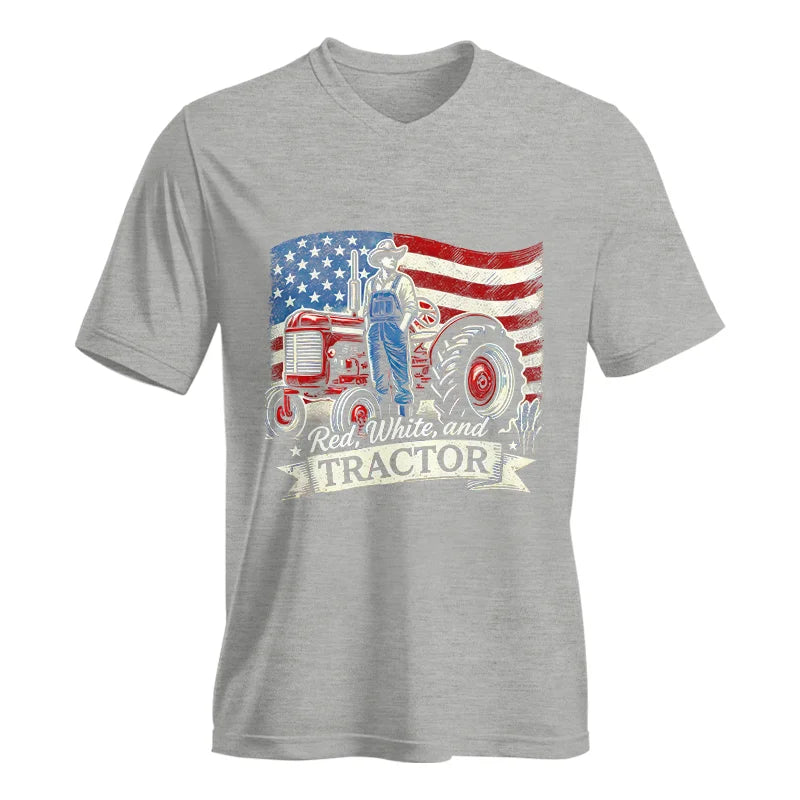 Red White And Tractor - Unisex Jersey Short Sleeve V-Neck Tee