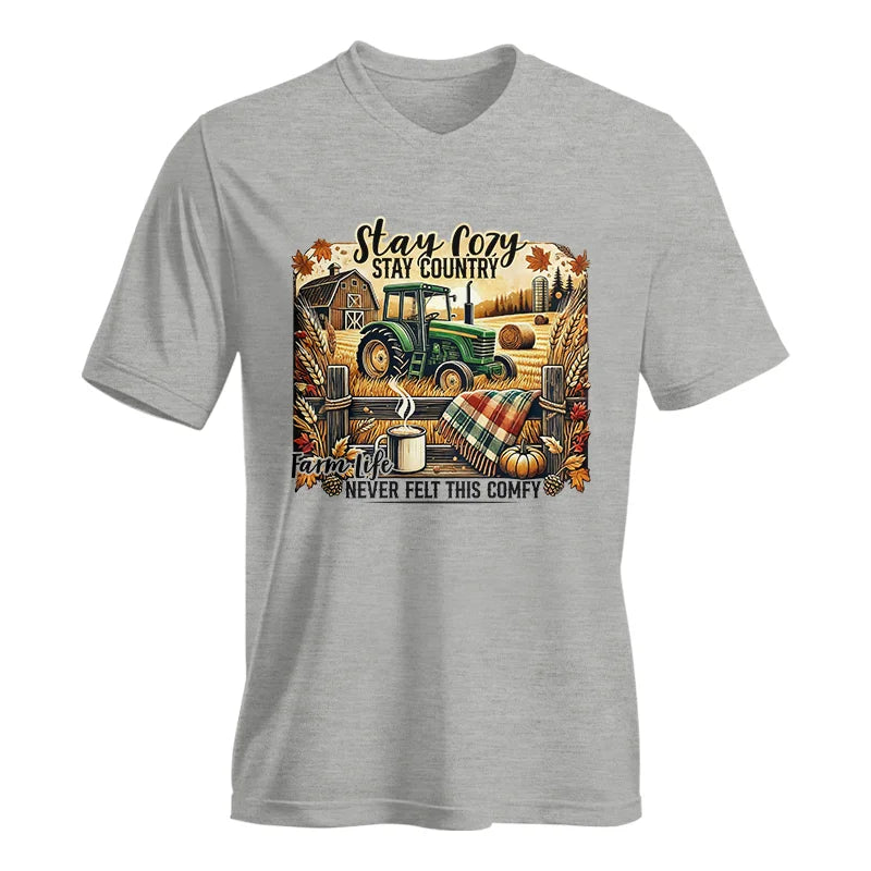 Image of Stay Cozy_Stay Country_Farm Life Never Felt This Comfy 2 - Unisex Jersey Short Sleeve V-Neck Tee