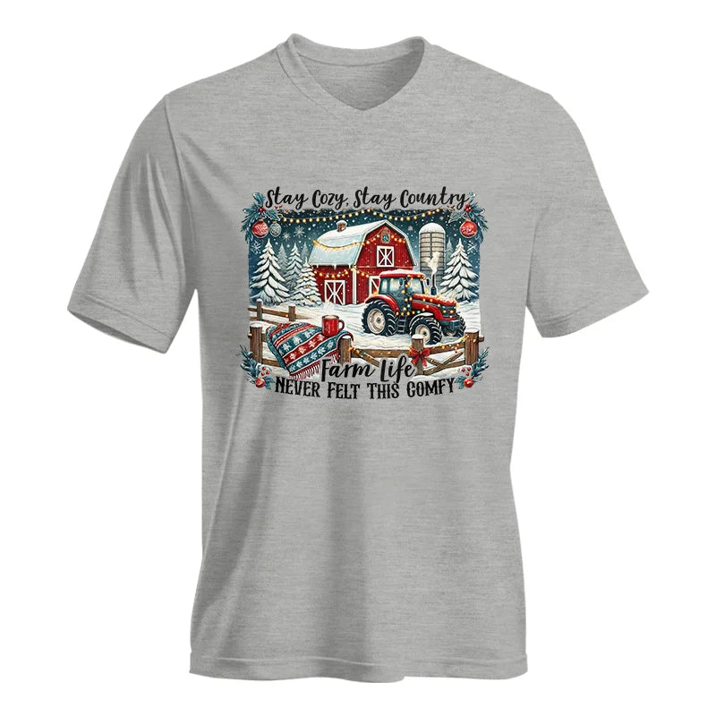 Image of Stay Cozy_Stay Country_Farm Life Never Felt This Comfy 3 - Unisex Jersey Short Sleeve V-Neck Tee