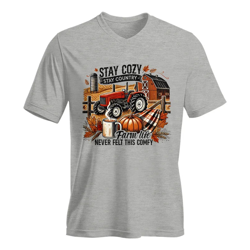 Image of Stay Cozy_Stay Country_Farm Life Never Felt This Comfy - Unisex Jersey Short Sleeve V-Neck Tee