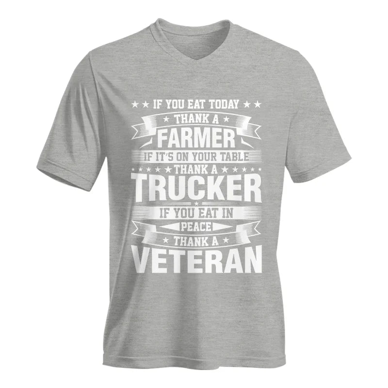 Image of Thank a Farmer Thank a Trucker Thank a Veteran Appreciation - Unisex Jersey Short Sleeve V-Neck Tee