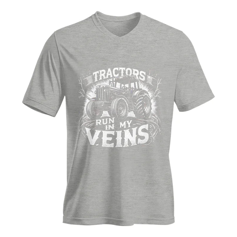 Tractors Run In My Veins - Unisex Jersey Short Sleeve V-Neck Tee