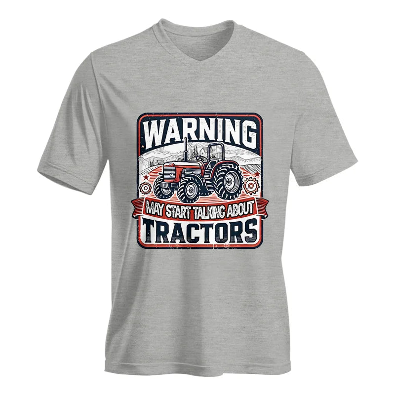 Warning May Start Talking About Tractors - Unisex Jersey Short Sleeve V-Neck Tee