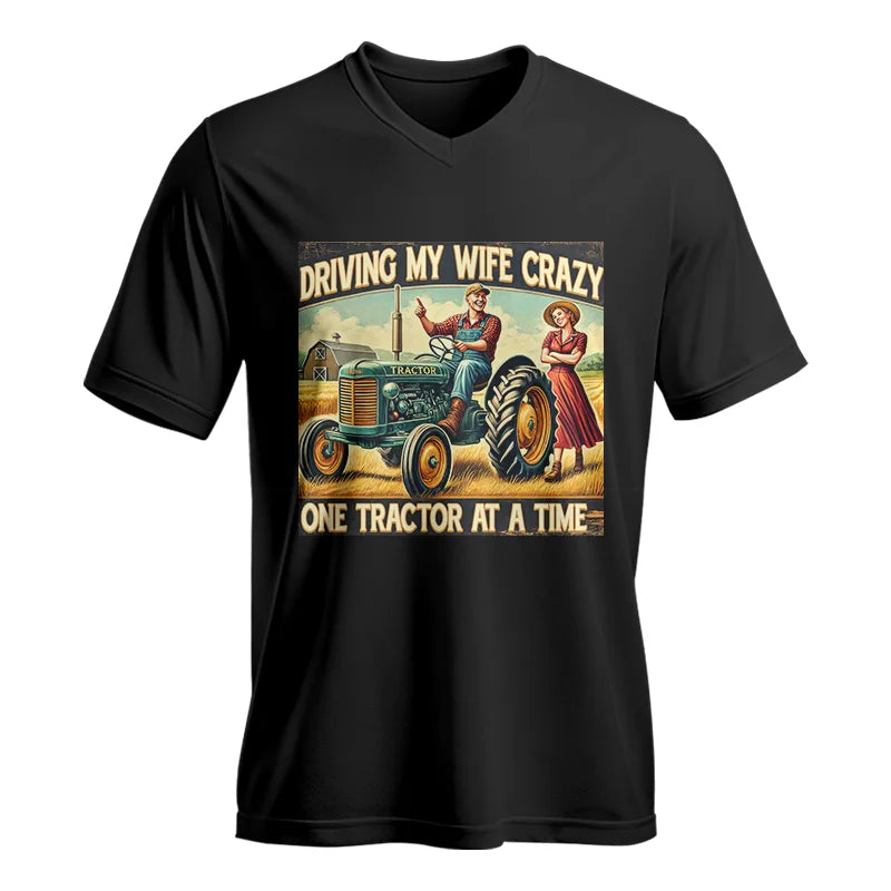 Image of Driving My Wife Crazy One Tractor At A Time - Unisex Jersey Short Sleeve V-Neck Tee