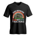 Easily Distracted By Tractors - Unisex Jersey Short Sleeve V-Neck Tee