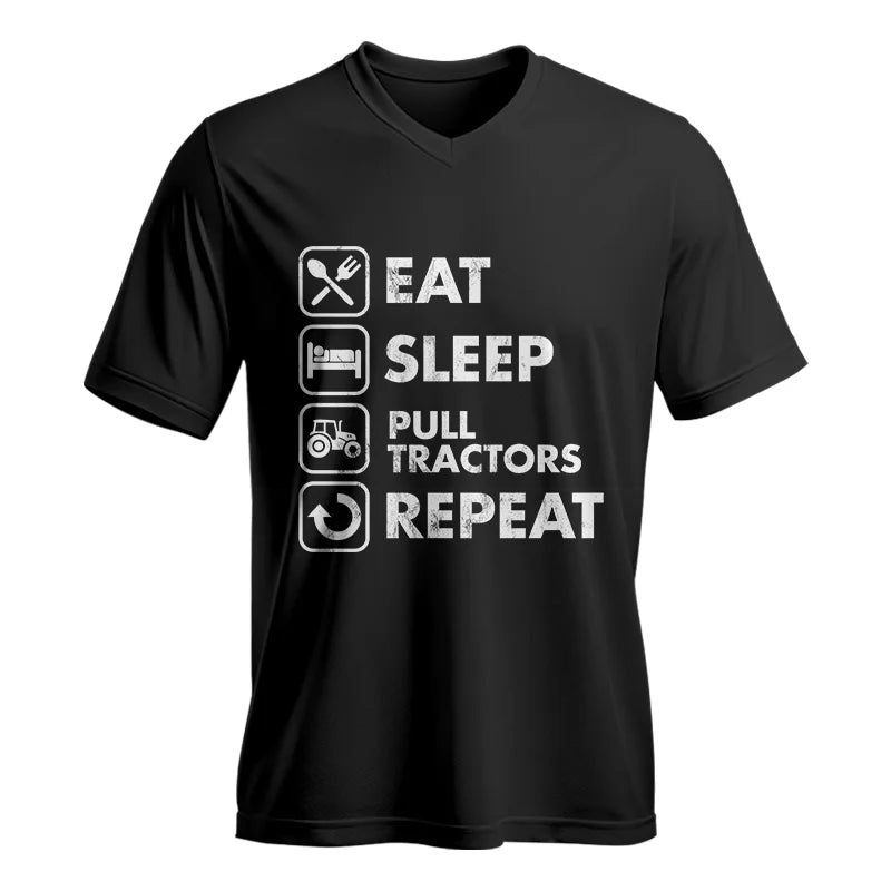 Image of Eat Sleep Pull Tractors Repeat - Unisex Jersey Short Sleeve V-Neck Tee