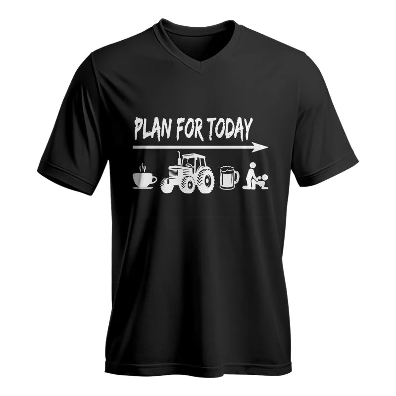 Funny Farmer Plan For Today Coffee Tractor Beer Bed - Unisex Jersey Short Sleeve V-Neck Tee