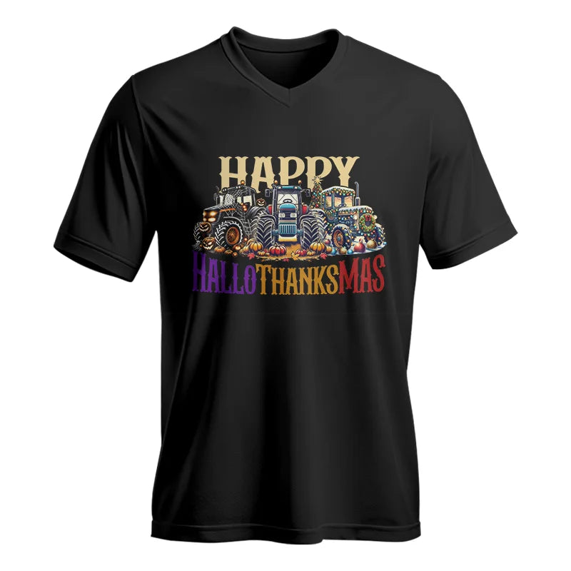 Happy HalloThanksMas - Unisex Jersey Short Sleeve V-Neck Tee