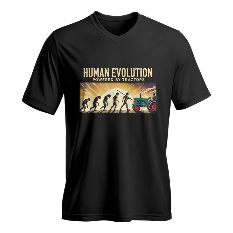 Human Evolution Powered By Tractors - Unisex Jersey Short Sleeve V-Neck Tee