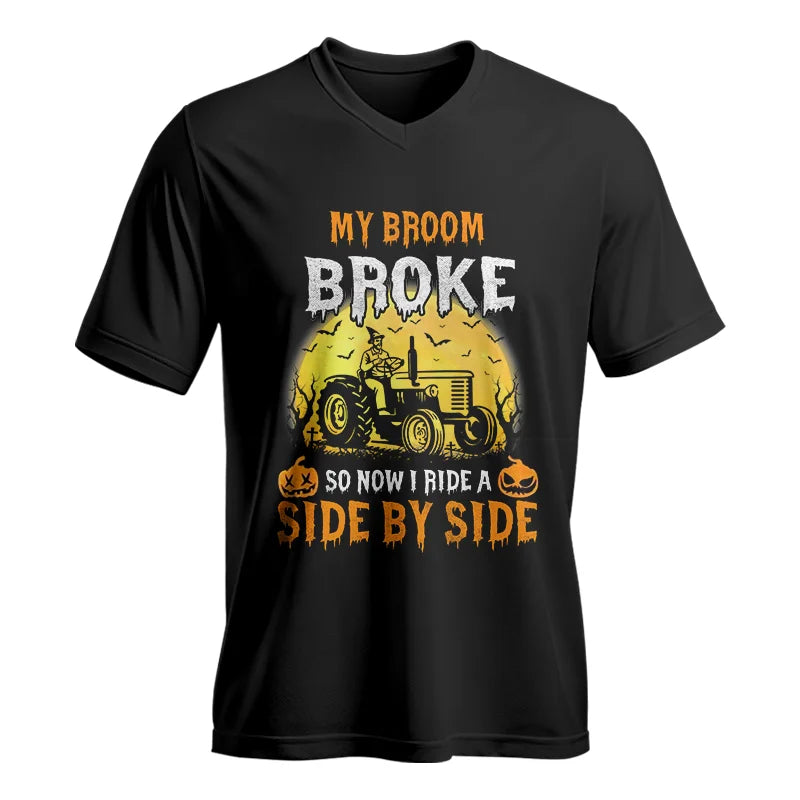 Image of My Broom Broke_I Have A Tractor Halloween - Unisex Jersey Short Sleeve V-Neck Tee