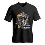 Never Underestimate An Old Man With A Tractor Farming Dad - Unisex Jersey Short Sleeve V-Neck Tee