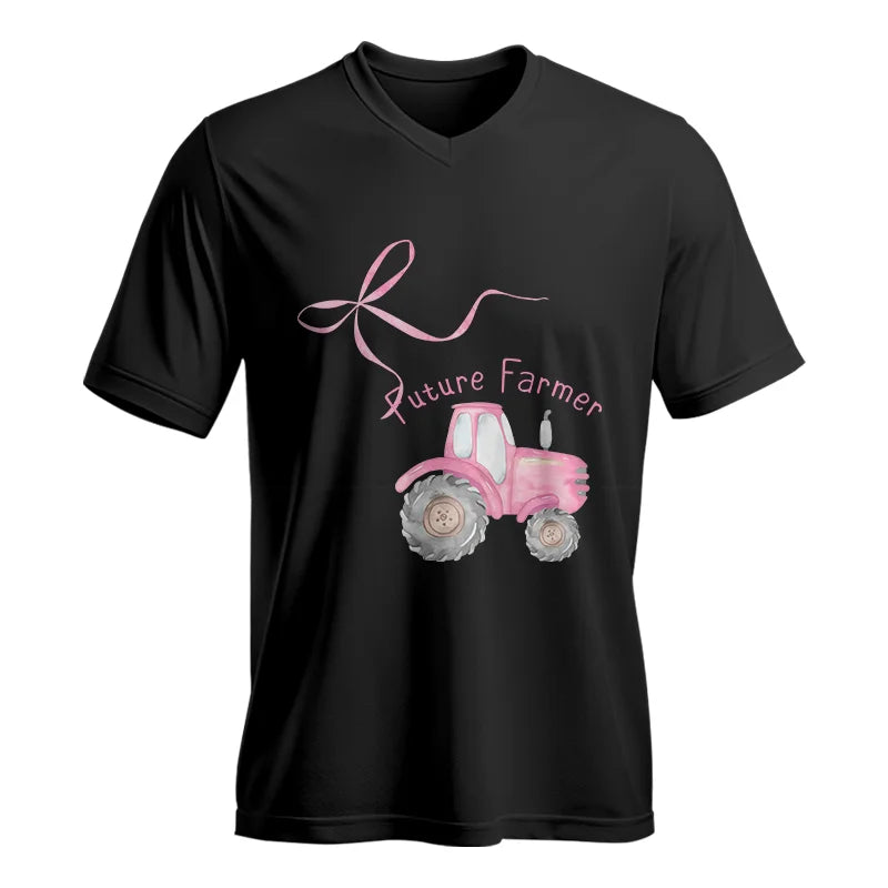 Image of Pink Bow Cute Tractor - Unisex Jersey Short Sleeve V-Neck Tee