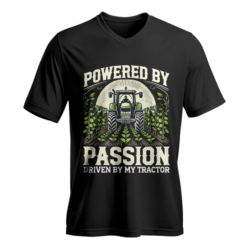 Image of Powered By Passion Driven By My Tractor 3 - Unisex Jersey Short Sleeve V-Neck Tee