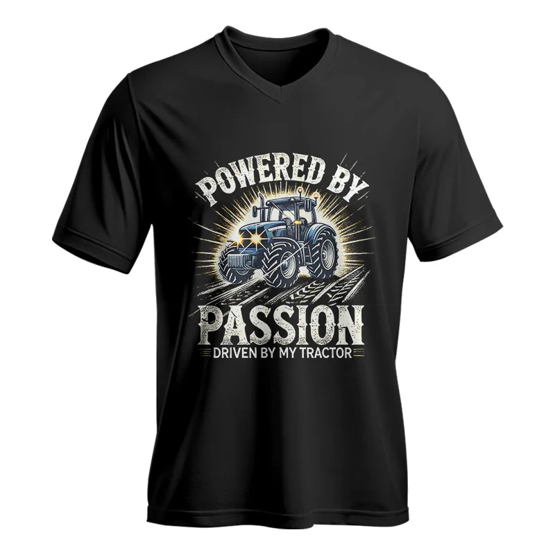 Powered By Passion Driven By My Tractor - Unisex Jersey Short Sleeve V-Neck Tee