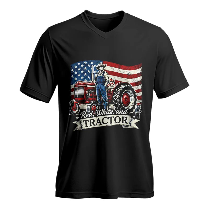 Red White And Tractor - Unisex Jersey Short Sleeve V-Neck Tee