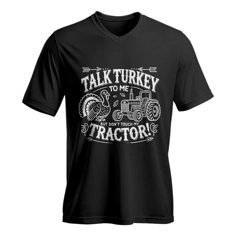 Image of Talk Turkey to Me But Don’t Touch My Tractor 2 - Unisex Jersey Short Sleeve V-Neck Tee