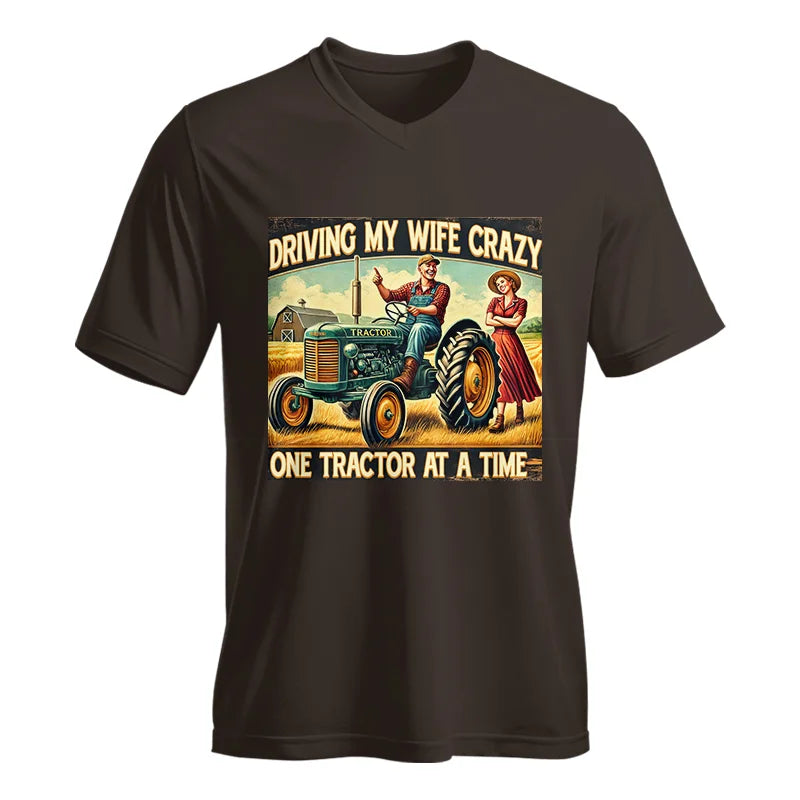 Image of Driving My Wife Crazy One Tractor At A Time - Unisex Jersey Short Sleeve V-Neck Tee