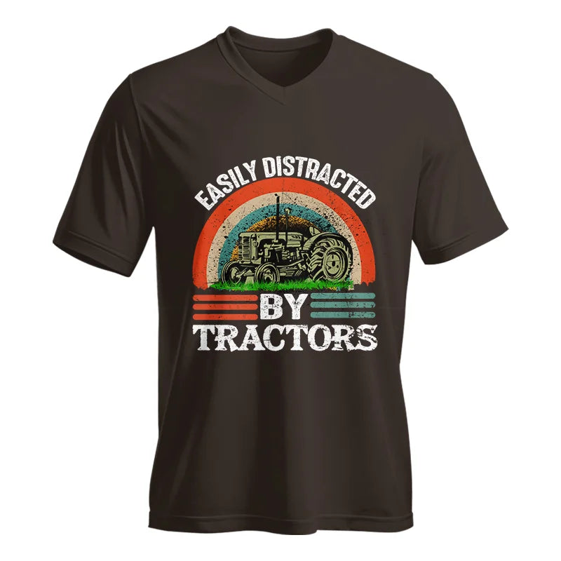 Easily Distracted By Tractors - Unisex Jersey Short Sleeve V-Neck Tee