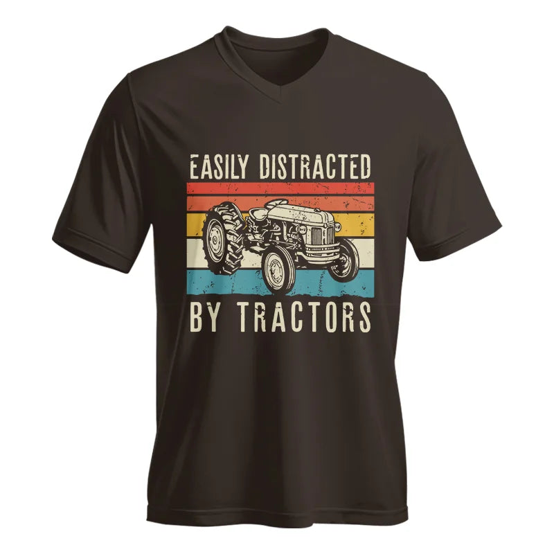 Easily Distracted By Tractors Vintage Design - Unisex Jersey Short Sleeve V-Neck Tee