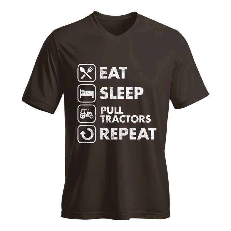 Image of Eat Sleep Pull Tractors Repeat - Unisex Jersey Short Sleeve V-Neck Tee