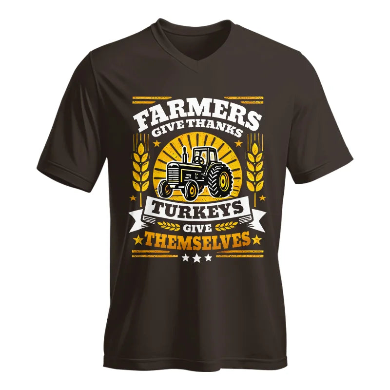 Farmers Give Thanks Turkeys Give Themselves - Unisex Jersey Short Sleeve V-Neck Tee