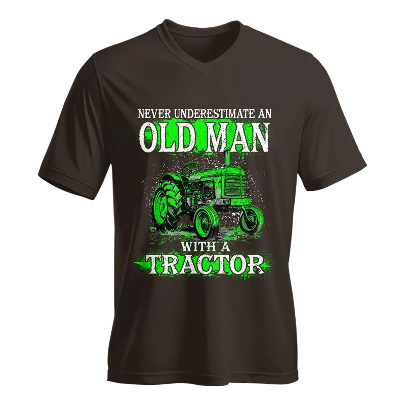 Image of Funny Quote Never Underestimate Old Man Tractor - Unisex Jersey Short Sleeve V-Neck Tee