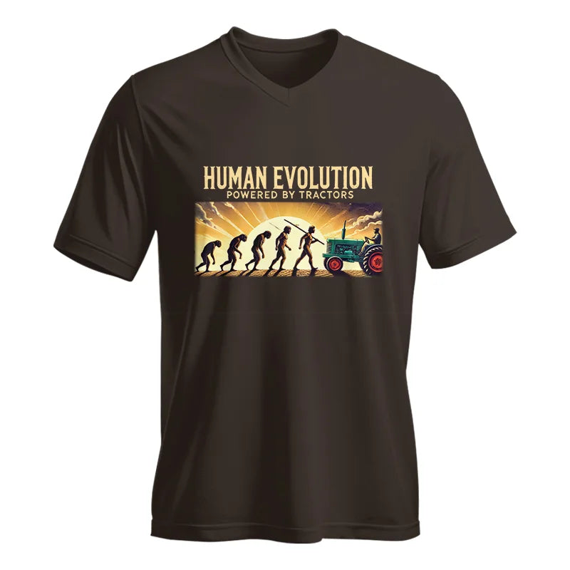 Image of Human Evolution Powered By Tractors - Unisex Jersey Short Sleeve V-Neck Tee