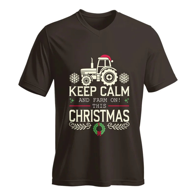 Keep Calm And Farm On! This Christmas - Unisex Jersey Short Sleeve V-Neck Tee