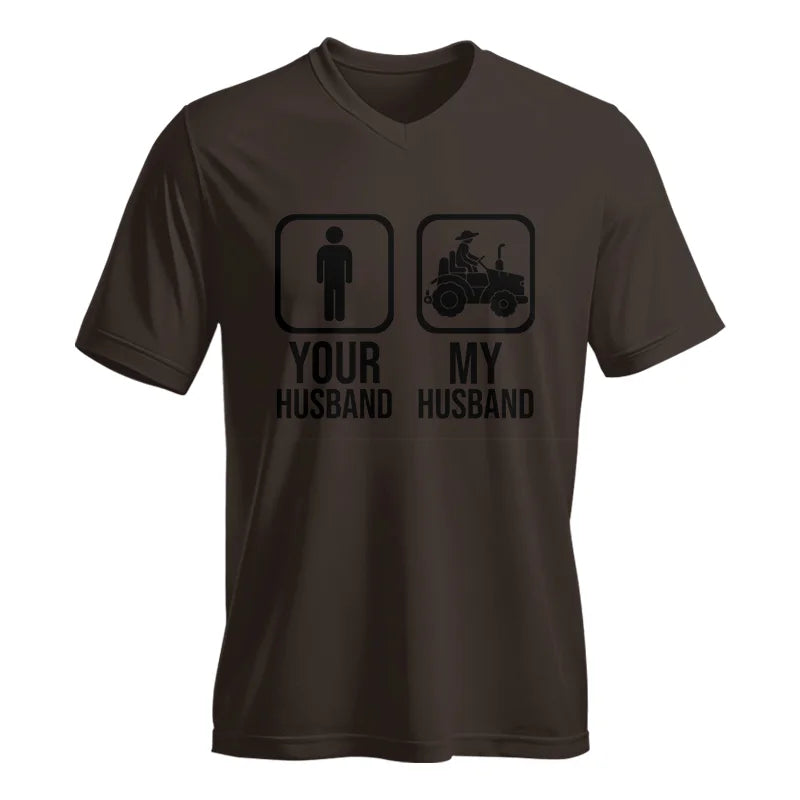 Image of My Husband Is Cooler Than Yours Funny Farm Tractor 2 - Unisex Jersey Short Sleeve V-Neck Tee